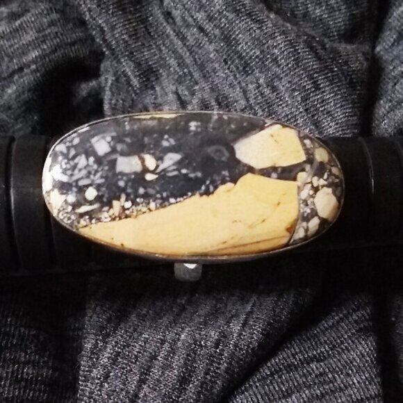 HUGE! Minimalist Maligano Jasper Ring 925 Sz 9.25! Sandy Beige Gray Color Scheme - Picture 4 of 12